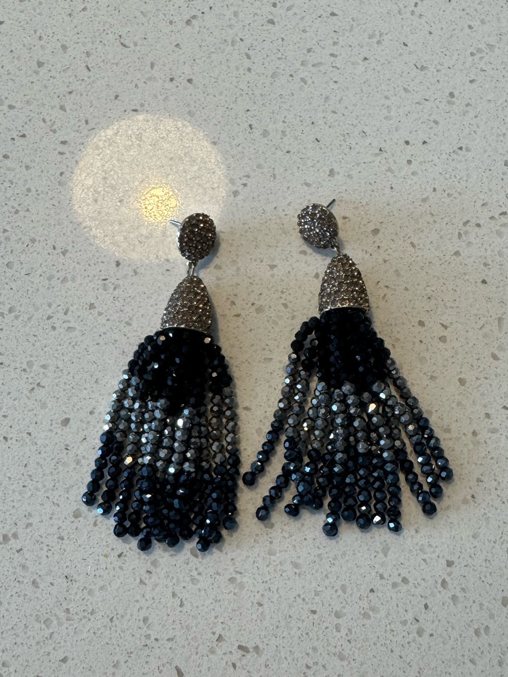 BaubleBar Black and Silver Beaded Tassel Drop Earrings
